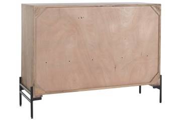 Bufet living în stil etnic din lemn de acacia, natur, cu 2 uși, 3 sertare și placă rotundă din metal negru, 92 x 118 x 40 cm, „Orissa” - Img 4
