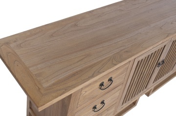 Bufet rustic din lemn reciclat, natur, cu 2 uși cu grilaj, 6 sertare și siluetă trapezoidală, 79 x 180 x 42 cm, „Joyeuse” - Img 10