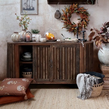 Bufet rustic din lemn reciclat, natur, cu 2 uși glisante cu rigle verticale și laterale rotunjite, 77 x 152 x 44 cm, „Grimaud” - Img 2