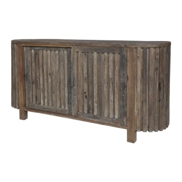 Bufet rustic din lemn reciclat, natur, cu 2 uși glisante cu rigle verticale și laterale rotunjite, 77 x 152 x 44 cm, „Grimaud”