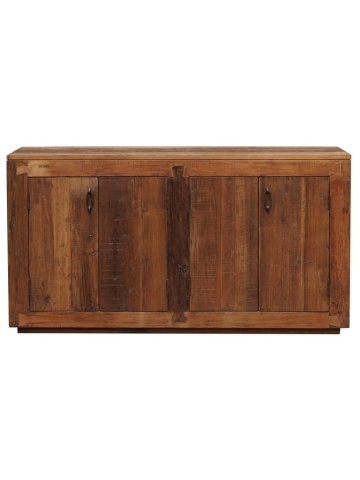 Bufet rustic din lemn reciclat și metal, natur, cu 4 uși, mânere din metal și îmbinări în coadă de rândunică, 87 x 163 x 44 cm, „Rochehau”