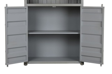 Bufet vintage, stil industrial, din metal, gri, cu 2 uși și rafturi deschise, decor de container maritim, 168 x 87 x 44 cm, „Cargo” - Img 8