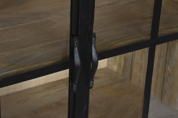 Bufet-vitrină stil industrial din lemn de mango și metal, natur și negru, cu 2 uși vitrate și raft inferior deschis, 100 x 85 x 45 cm, „Arcole” - Img 9