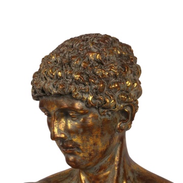 Bust decorativ din polirășină, auriu, tânăr cu păr cârlionțat, pe soclu negru, finisaj antichizat, 53 x 44 x 26 cm, „Apollon” - Img 2