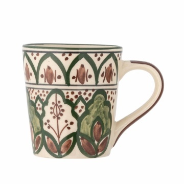 Cană din ceramică, verde, model mediteranean pictat manual, 9,5 x 8 cm, „Karlie”