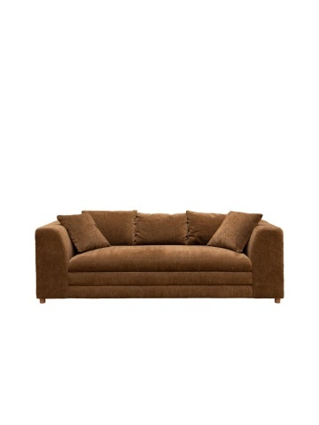 Canapea 3 locuri din catifea maro, cu perne incluse, picioare din lemn masiv, aspect vintage, 68×220×99 cm, „Castano"