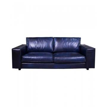 Canapea 3 locuri din piele naturală, albastru, aspect vintage, Balthazar, 240 x 104 x 83 cm