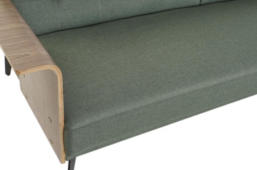 Canapea extensibilă 3 locuri din stofă verde, cu brațe din lemn de eucalipt și picioare din metal, aspect retro, 81 x 204 x 87 cm, „Futuro Green” - Img 2