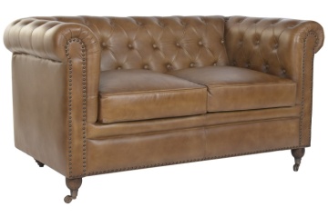 Canapea vintage 2 locuri din piele naturală, „Chesterfield" - Img 2