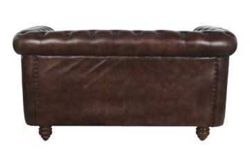 Canapea vintage 2 locuri din piele naturală maro închis, „Chesterfield" - Img 9