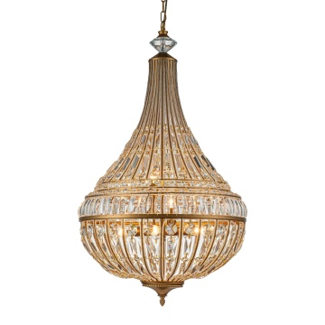 Candelabru din metal, auriu, în stil Empire, cu cristale din sticlă și 8 becuri, 105 x 58 cm, „Colosseo”