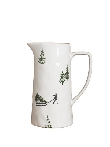 Carafă din ceramică albă cu motive de iarnă pictate manual, 24,5 × 20 × 13 cm, „Slalom"