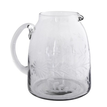 Carafă din sticlă transparentă, cu motive florale gravate, 14,5×17,5 cm, „Etched Floral"