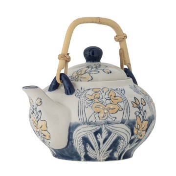 Ceainic din ceramică, cu motiv floral albastru pictat manual și mâner din bambus, cu infuzor, „Myah", 15 x 15 cm - Img 2