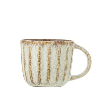 Ceașcă din ceramică artizanală verde perlat cu striații fine și accente rustice, 200 ml, 8×7 cm, „Fleur"