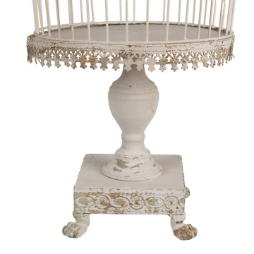 Colivie decorativa pentru pasari, crem, din metal, aspect vintage - Img 3