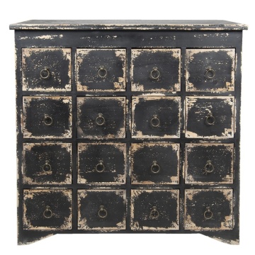 Comodă cu multe sertare, vintage, din lemn, negru, cu 16 sertare și mânere inel din metal, 96 x 96 x 40 cm, „Marquise”