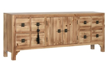 Comodă TV din lemn, natur, cu 2 uși, 8 sertare, 1 raft și ciucure cu nod chinezesc, 51 x 130 x 24 cm, „Boreal” - Img 2