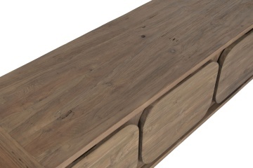 Comodă TV lungă din lemn de tec reciclat, maro, cu 4 sertare și picioare metalice, aspect rustic, 50 x 200 x 45 cm, „Granville” - Img 4