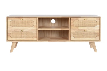 Comoda TV natur , din lemn de cauciuc si rattan „Rustic Serenity” - Img 6