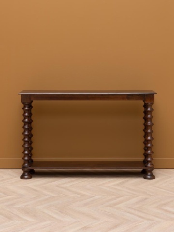 Consolă din lemn de mango, cu picioare sculptate în spirală, maro antichizat, finisaj lucios, 131×35.5×82 cm, „Salomon" - Img 3