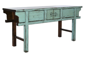 Consola din lemn masiv, turcoaz, cu finisaj vintage, Azure - Img 2