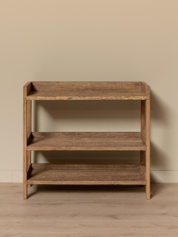 Consolă din lemn reciclat, cu 3 rafturi, natur, finisaj vintage, 95×40×86 cm, „Rustor" - Img 2