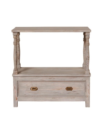 Consola din lemn reciclat, cu sertar si raft de depozitare, aspect vintage, Carthage - Img 1