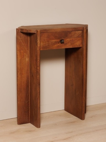 Consolă hol din lemn de acacia, maro, cu sertar și picioare din panouri îmbinate în T, 77 x 65 x 31 cm, „Lumbra” - Img 3