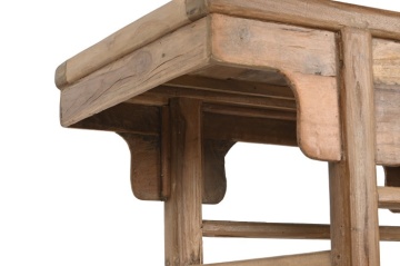 Consolă hol farmhouse din lemn de tec reciclat, natur, cu console decupate sub blat și traverse rotunde, 83 x 100 x 50 cm, „Avana Small” - Img 6