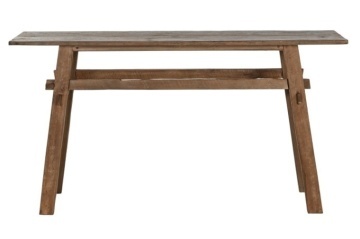 Consolă hol în stil etnic, din lemn de tec reciclat, natur, cu picioare înclinate și îmbinări cu cep și pană, 75 x 140 x 40 cm, „Idomi”