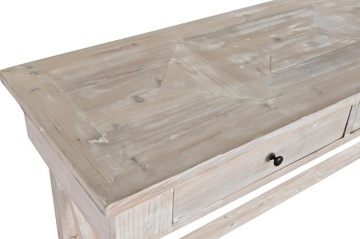 Consolă hol în stil farmhouse, din lemn de pin reciclat, natur, cu 3 sertare, blat cu romb central și traverse în X, 86 x 184,5 x 48 cm, „Pinora” - Img 3