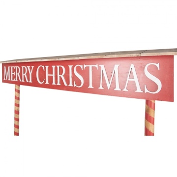 Consolă hol vintage din lemn, natur, cu 3 sertare în dungi, 2 rafturi roșii și firmă „Merry Christmas” pe stâlpi, 180 x 120 x 47 cm, „Noelique” - Img 3