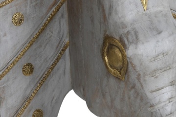 Consolă îngustă în stil etnic, din lemn de mango, gri, cu inserții de alamă și bază sculptată în formă de cap de elefant, 96 x 80 x 30 cm, „Elephas” - Img 5