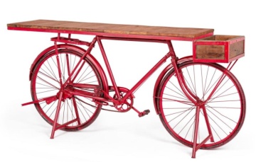 Consolă vintage tip bar din metal roșu antichizat și lemn de mango, „Bycicle" - Img 3
