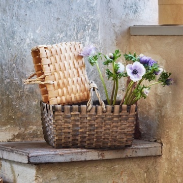 Coș de picnic din lemn gri, împletit manual, cu mânere, 27 × 37.5 × 27 cm, „Kerstin" - Img 9