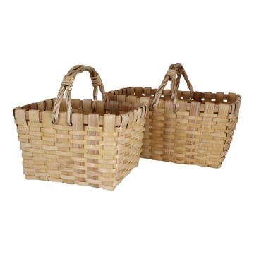 Coș de picnic din lemn natur, împletit manual, cu mânere, 27 × 37.5 × 27 cm, „Kerstin" - Img 3