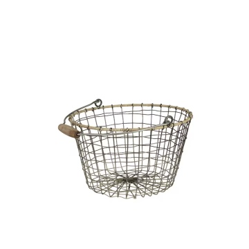 Coș rustic din zinc rotund, mic, mâner din lemn, Ø 30 cm, „Alvar" - Img 3