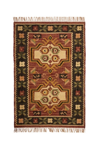 Covor din iută țesut manual cu model geometric kilim, 120×180 cm, „Jopf"