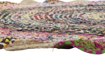 Covor rotund din bumbac și iută împletit manual, multicolor, Ø 200 cm, 2100 GSM, „Cotton Jute Carpet Multicolored" - Img 5