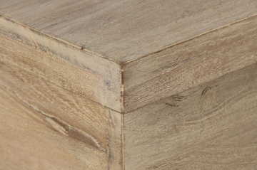 Cufăr mare din lemn masiv de tec, natur, pe roți din lemn, cu feronerie din fier și capac plat, 76 x 136 x 70 cm, „Chestnut” - Img 9