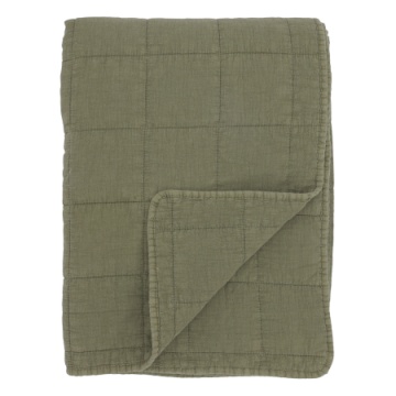 Cuvertură matlasată din bumbac, verde măsliniu, aspect vintage, pentru pat și canapea, 180 x 130 cm, „Aix”