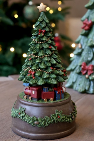 Decorațiune cutie muzicală, din acril, pictată manual, cu brad de Crăciun rotativ și melodie Jingle Bells, 10x19 cm, „Noël" - Img 3