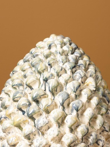 Decorațiune din ceramică în formă de anghinare, natur și gri, petale în relief, finisaj glazurat, 24 x 20 cm, „Artichoke” - Img 4