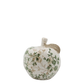 Decorațiune măr din ceramică antichizată, pictată manual, cu decor floral-vegetal, 11,5x11 cm, „Grasse"