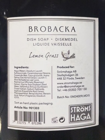 Detergent de vase vegan cu parfum de lemongrass, 520 ml, „Brobacka Lemongrass" - Img 4
