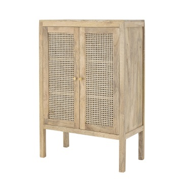 Dulap din lemn de mango natural, cu uși din rattan împletit și mânere aurii, „Paulo", 75 x 30 x 105 cm - Img 4