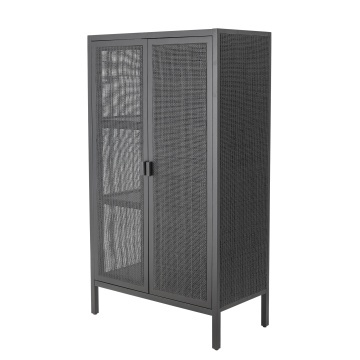 Dulap din lemn masiv și rattan, negru, cu uși din rattan și finisaj lăcuit, 85x40x150 cm, „Marikka" - Img 3