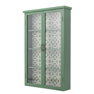 Dulap din lemn masiv verde cu uși vitrate și model floral interior, 81×18×122 cm, „Hazem" - Img 4