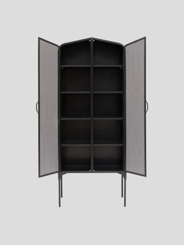 Dulap înalt cu rafturi industrial din metal, negru, cu 2 uși din tablă perforată, 10 rafturi și picioare înalte, 186 x 75,5 x 41,5 cm, „Melbourne” - Img 4